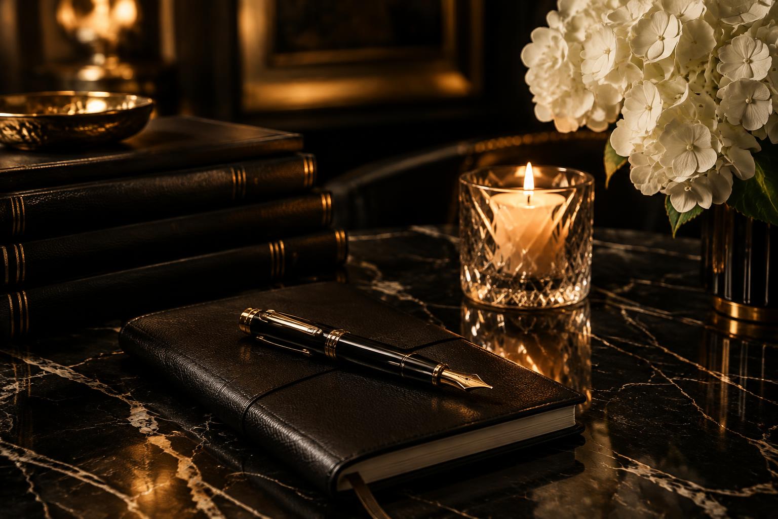 Leather journal and gold pen